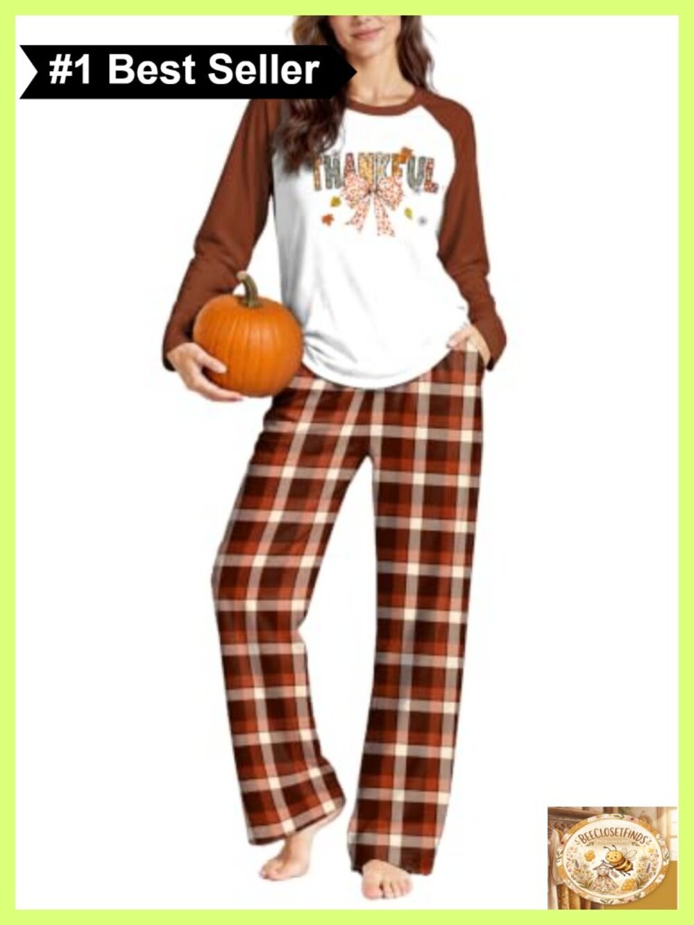 Womens Thanksgiving Pajama Set 2 Piece Lounge Sleepwear Crew Neck Long Sleeve